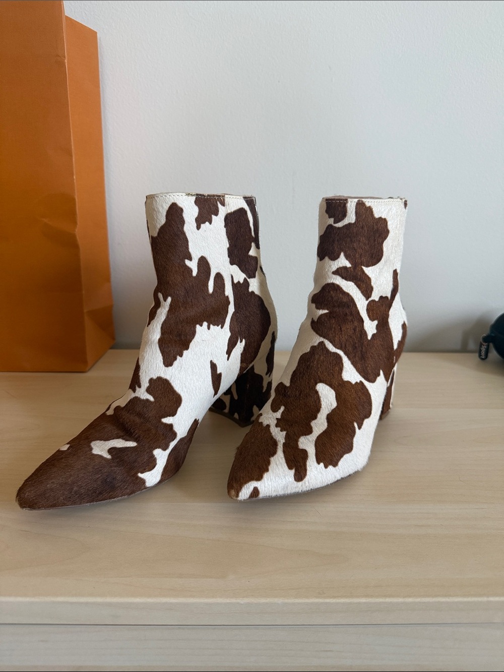 Steve Madden Brown & White Cow Print Ankle Boots - Women's Fashion Booties